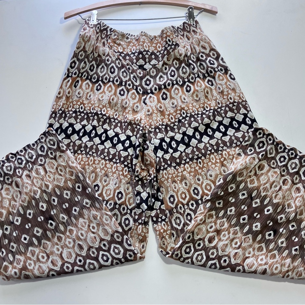 Dressbarn Boho Geometric Pattern Wide Leg Palazzo Pants Flowy Earth Tone Small